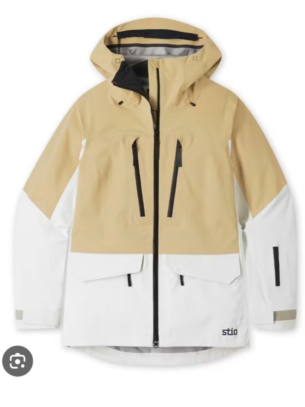 Stio Two-Tone Tan and White Hooded Ski Jacket